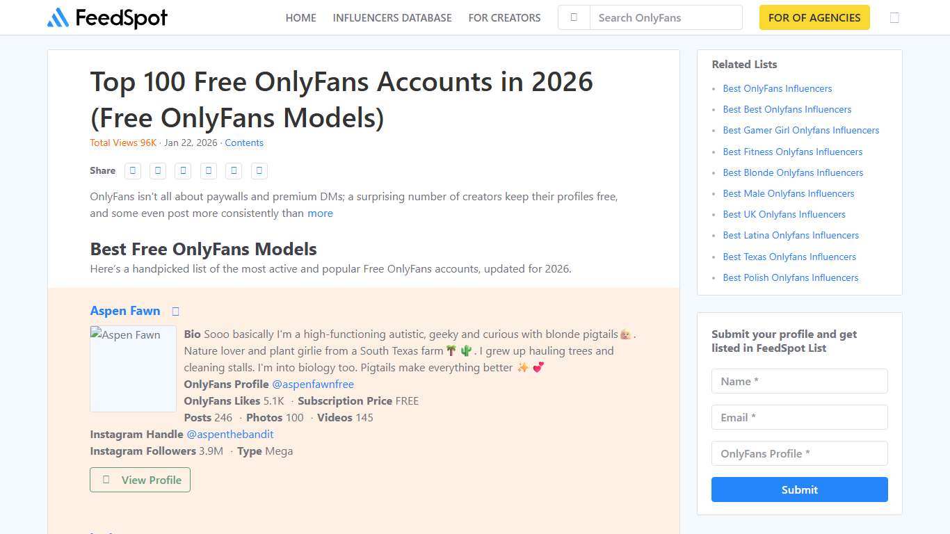 Top 100 Free OnlyFans Accounts in 2026 (Free OnlyFans Models)